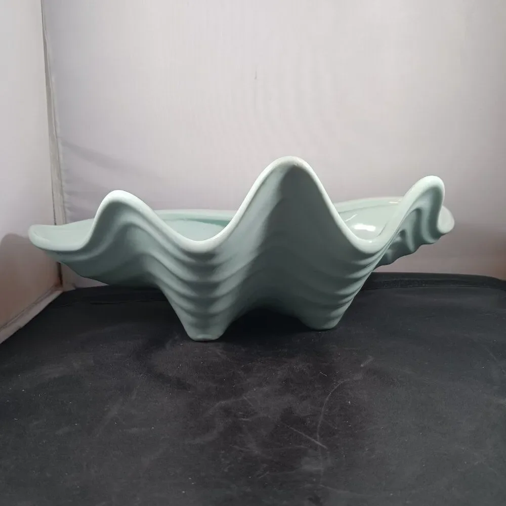 Vintage HALL Pottery Mid Century Light Blue Shell Bowl